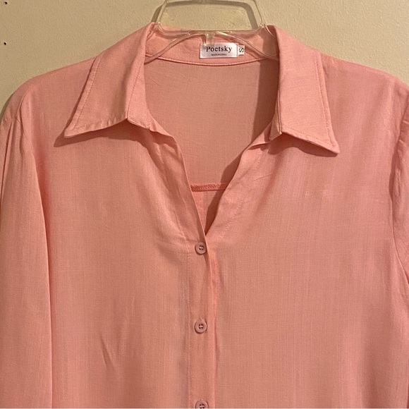 Poetsky Blouse Size Small Women’s Button Up Long Roll Tap Sleeve Shirt - Picture 3 of 10